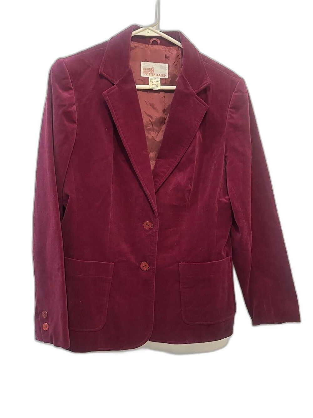 Sutter Place of California Size 12 Vintage Velour Blazer Burgundy Wine